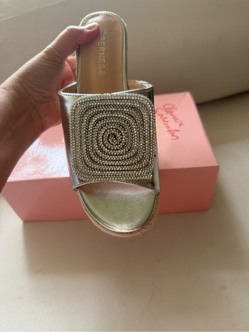 Silver Embellished Slide Sandal - Women